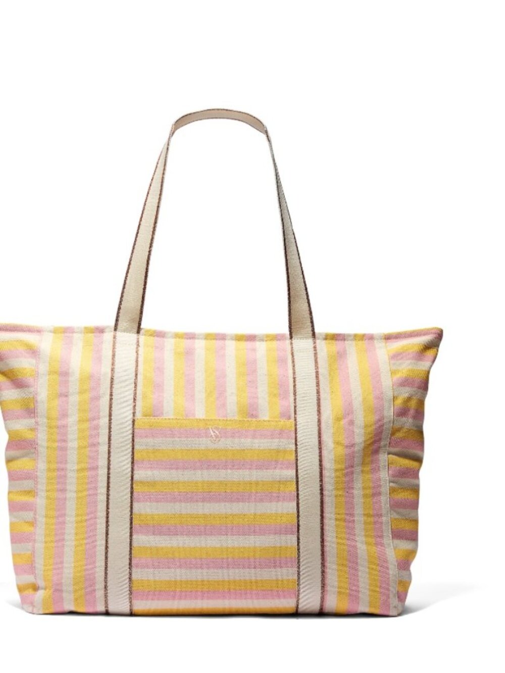 Victoria’s Secret Pink Gold Ivory Glitter Stripe Canvas Tote Bag NWT Zip Top